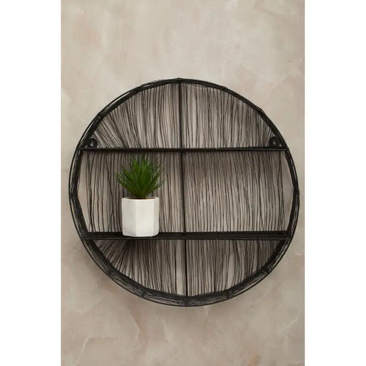 Contemporary Black Iron Round Wall Shelf – Minimalist Design - 
