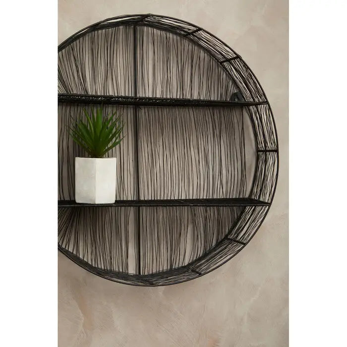 Contemporary Black Iron Round Wall Shelf – Minimalist Design