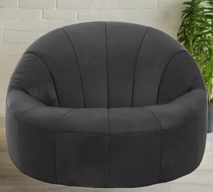 Modern Black Leather Swivel Chair – Curved Design & Foam Padding  