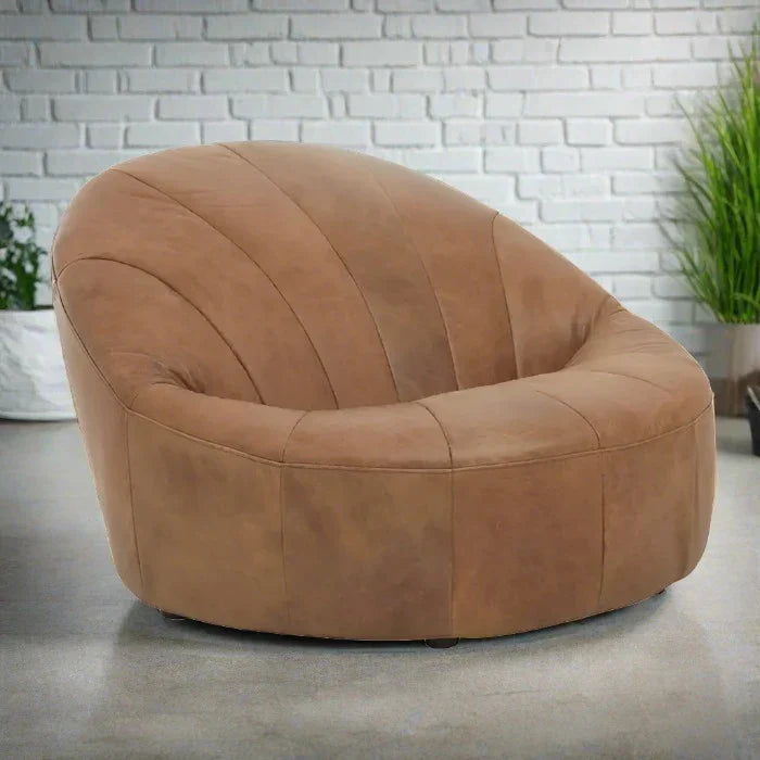 Contemporary Brown Swivel Accent Chair – Curved Design & Foam Padding  
