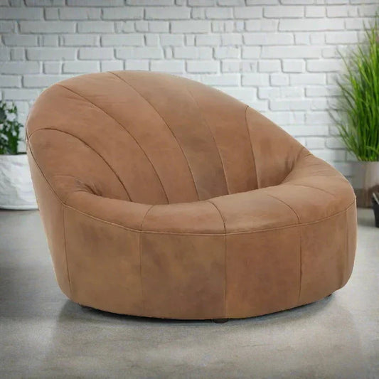 Contemporary Brown Swivel Accent Chair – Curved Design & Foam Padding  