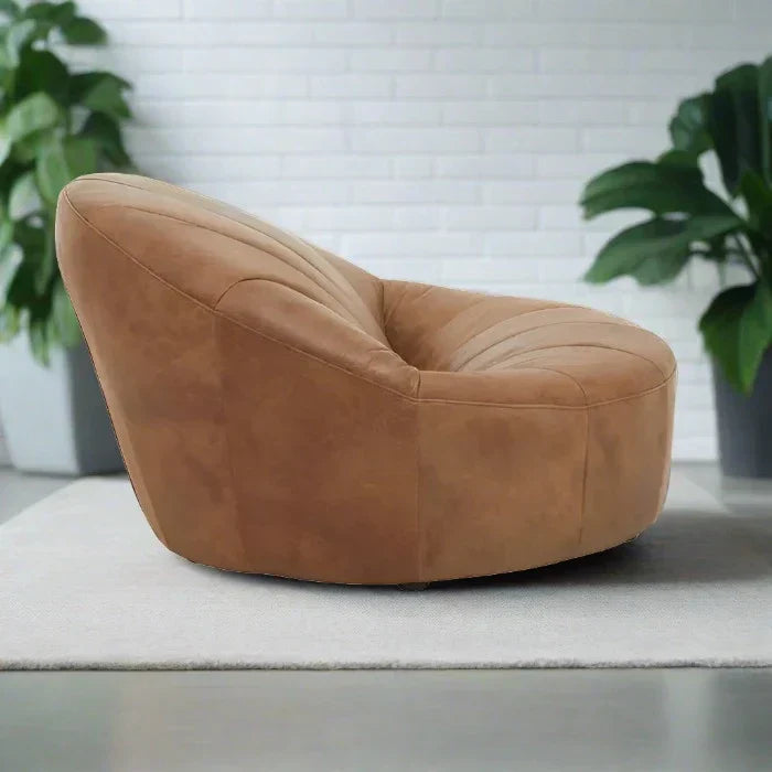 Contemporary Brown Swivel Accent Chair – Curved Design & Foam Padding