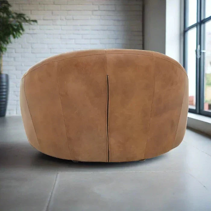 Contemporary Brown Swivel Accent Chair – Curved Design & Foam Padding