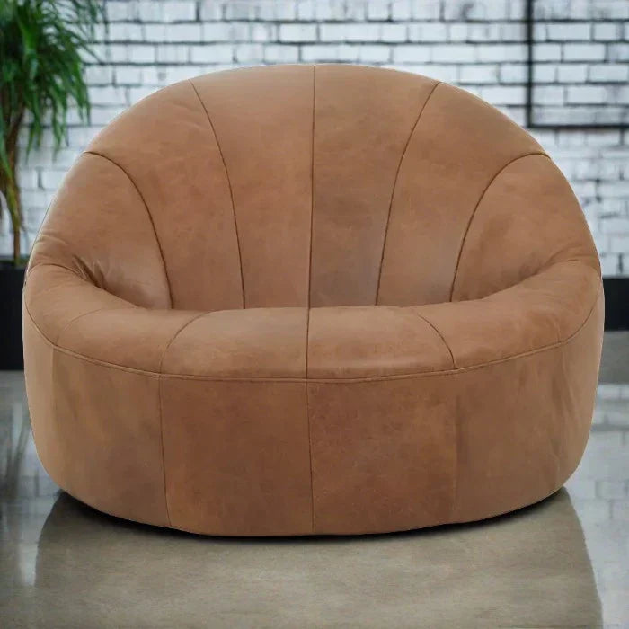 Contemporary Brown Swivel Accent Chair – Curved Design & Foam Padding  