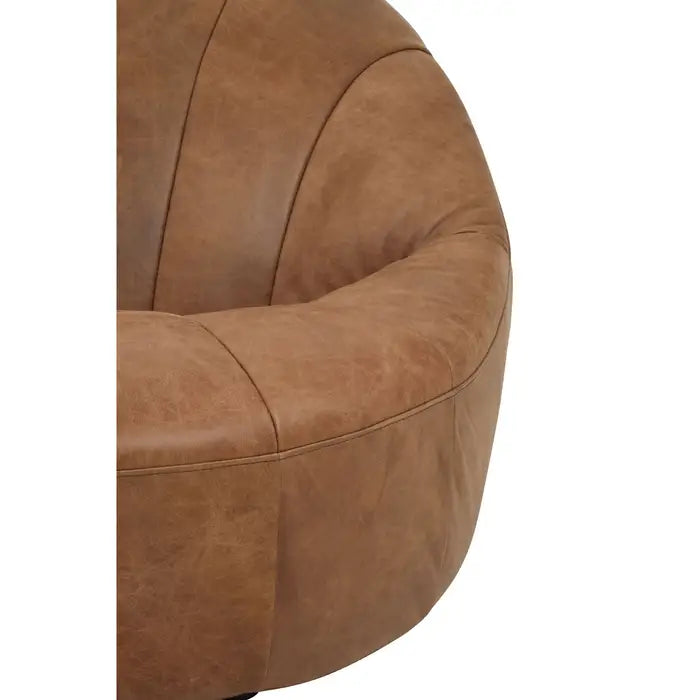 Contemporary Brown Swivel Accent Chair – Curved Design & Foam Padding