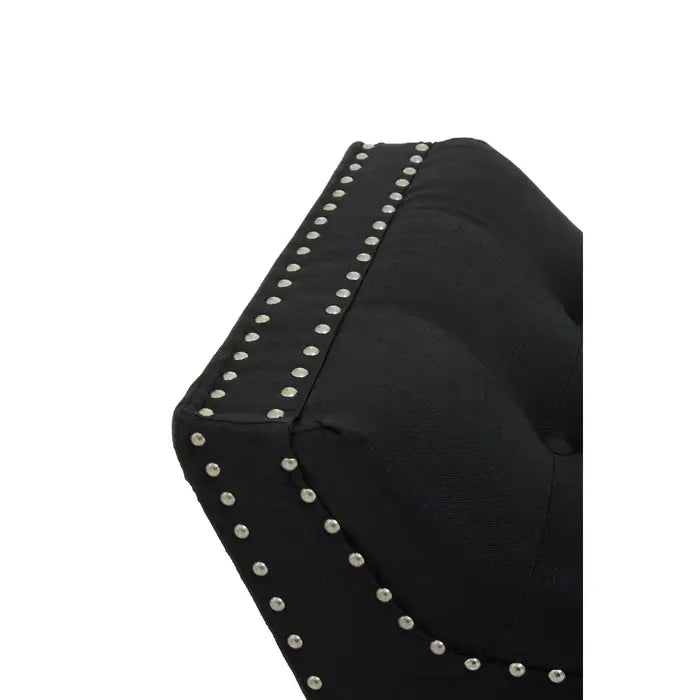 Wilton Black Fabric Bench, Silver Studs, Button Tufted