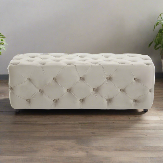 Wilton Mink Velvet Bench, Button Tufted