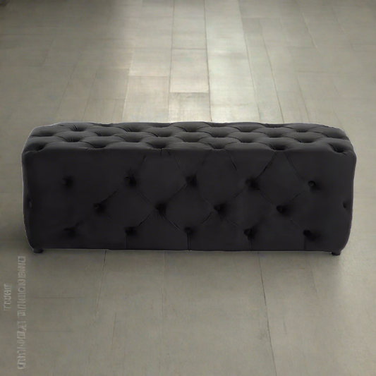 Wilton Black Velvet Bench, Button Tufted