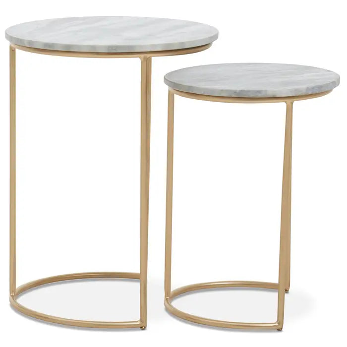 Contemporary Gold Nesting Side Tables – Marble Tops & Iron Frames