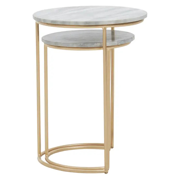 Contemporary Gold Nesting Side Tables – Marble Tops & Iron Frames