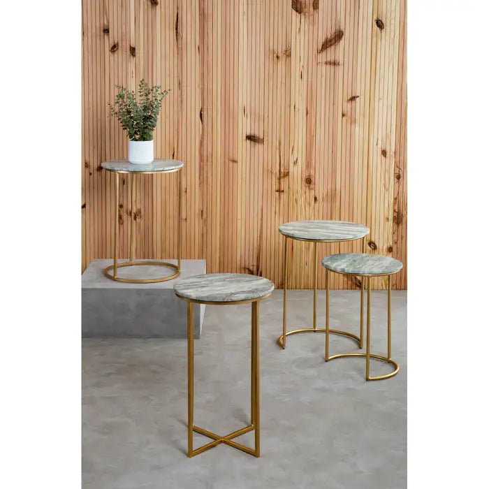 Contemporary Gold Nesting Side Tables – Marble Tops & Iron Frames - 