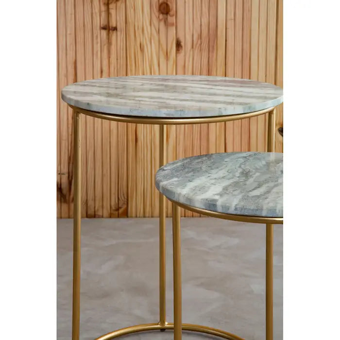 Contemporary Gold Nesting Side Tables – Marble Tops & Iron Frames