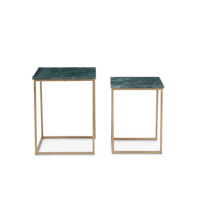 Elegant Green Marble Nesting Tables – Gold Frame & Compact Design - 