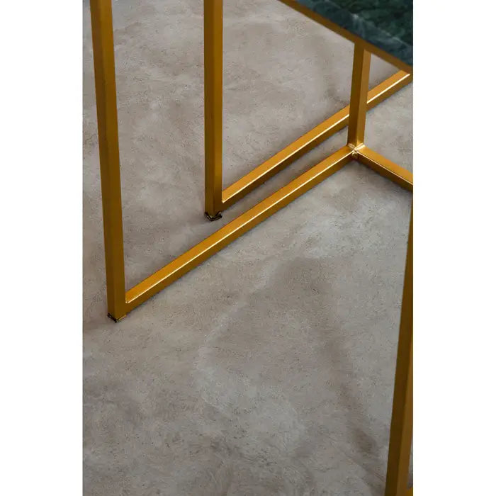 Elegant Green Marble Nesting Tables – Gold Frame & Compact Design