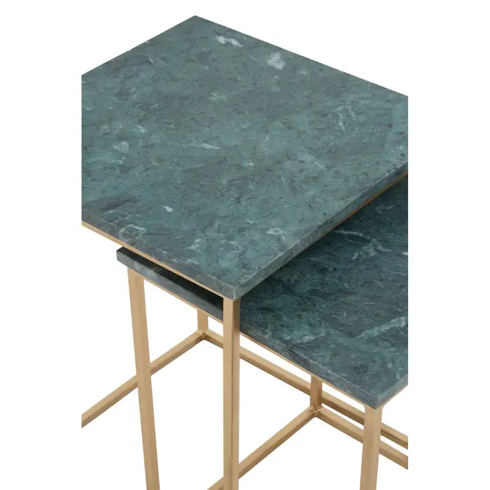 Elegant Green Marble Nesting Tables – Gold Frame & Compact Design