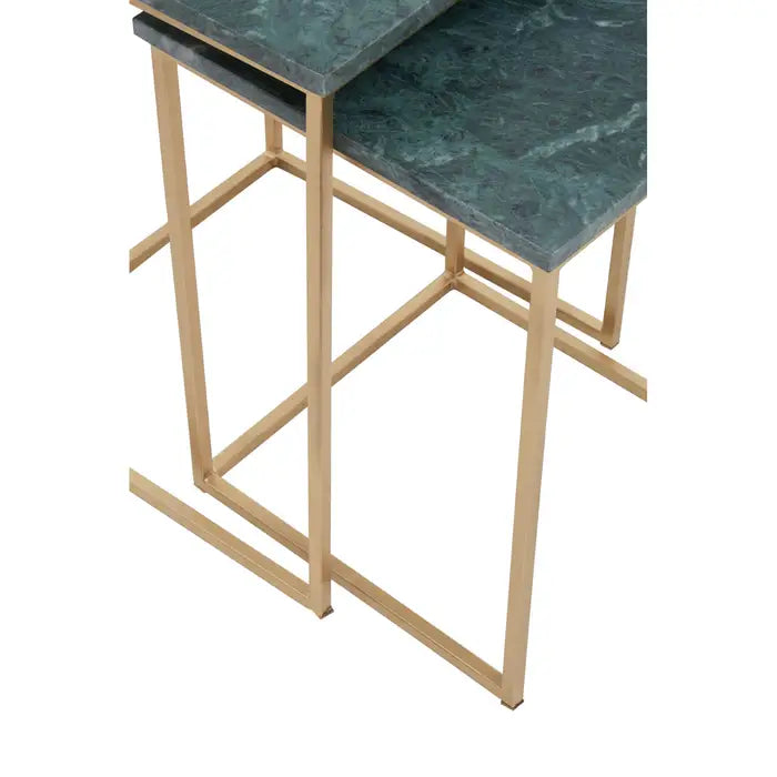 Elegant Green Marble Nesting Tables – Gold Frame & Compact Design