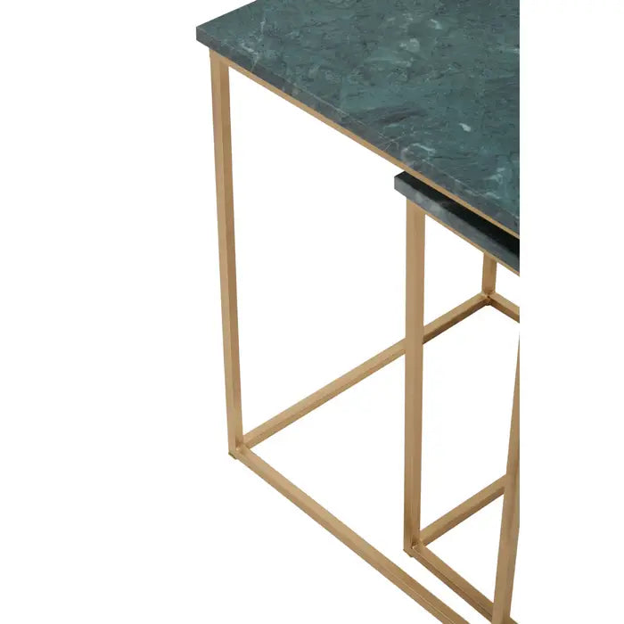 Elegant Green Marble Nesting Tables – Gold Frame & Compact Design
