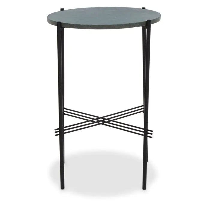 Contemporary Green Marble Side Table – Sleek Black Iron Frame