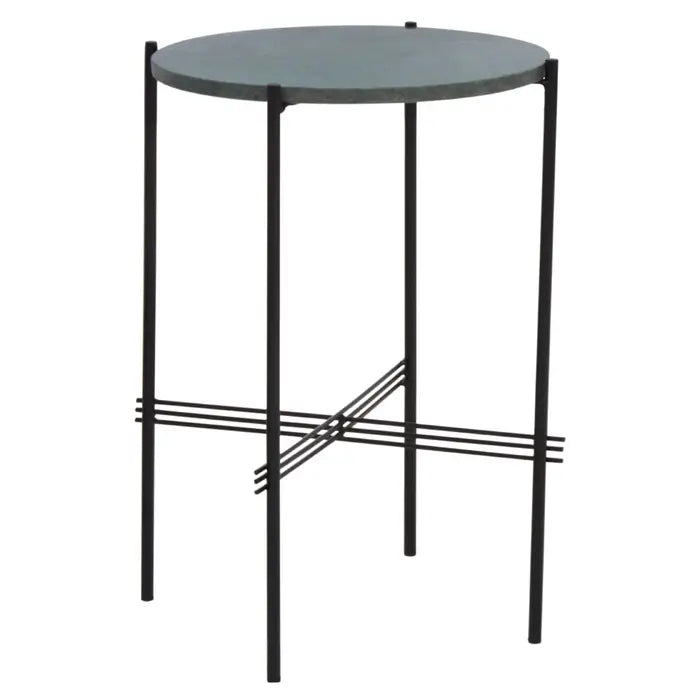 Contemporary Green Marble Side Table – Sleek Black Iron Frame