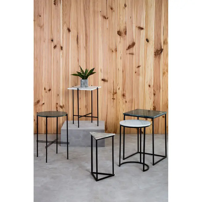 Contemporary Green Marble Side Table – Sleek Black Iron Frame - 