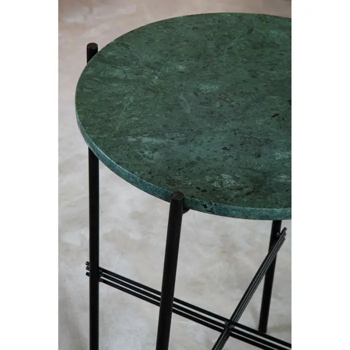 Contemporary Green Marble Side Table – Sleek Black Iron Frame
