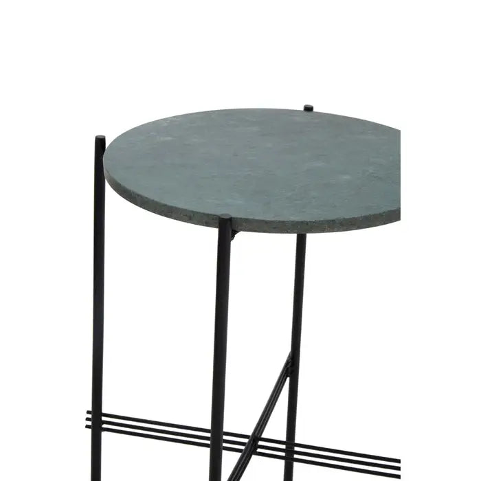 Contemporary Green Marble Side Table – Sleek Black Iron Frame
