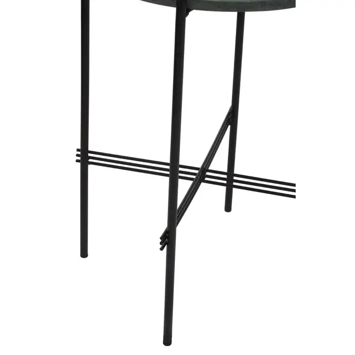 Contemporary Green Marble Side Table – Sleek Black Iron Frame