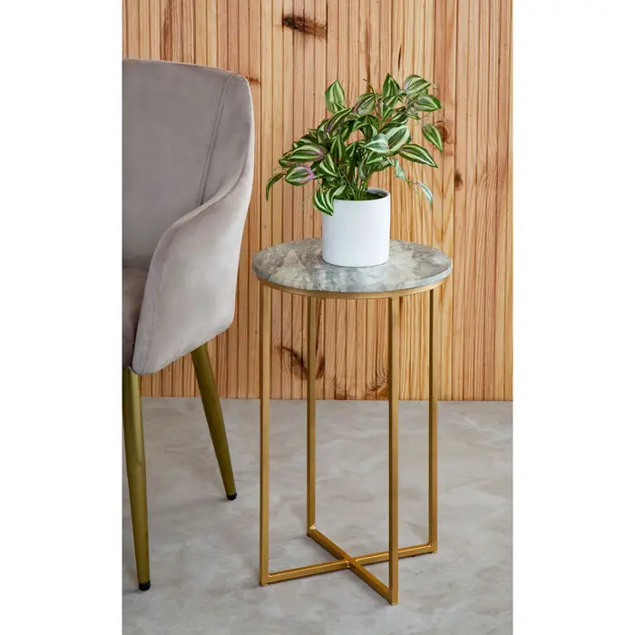Elegant Marble & Iron Side Table – Gold Frame & Round Top - 