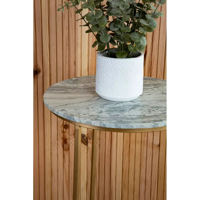 Elegant Marble & Iron Side Table – Gold Frame & Round Top - 