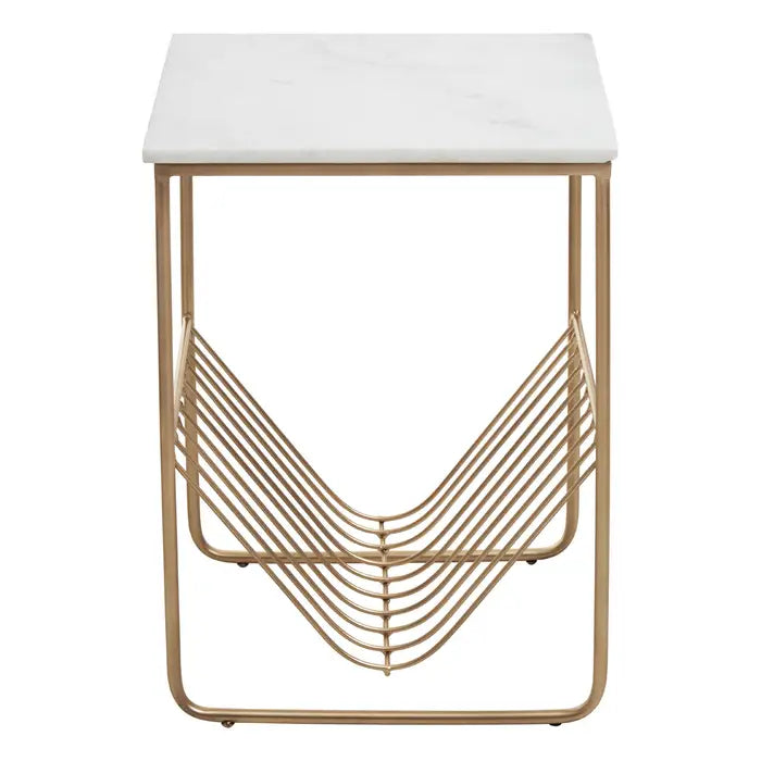 Elegant Gold & White Marble Side Table – Magazine Holder Design