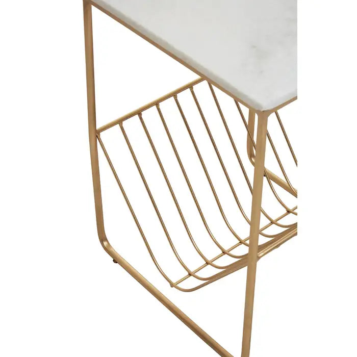 Elegant Gold & White Marble Side Table – Magazine Holder Design