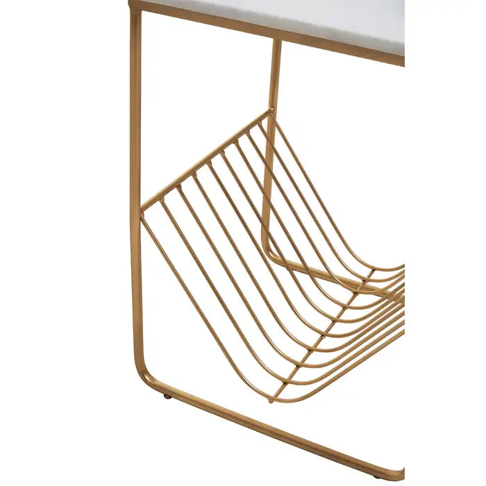 Elegant Gold & White Marble Side Table – Magazine Holder Design