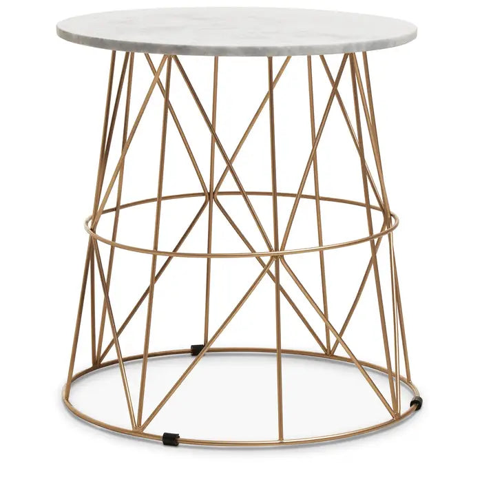 Elegant Marble & Iron Side Table – Gold Wire Frame & White Top
