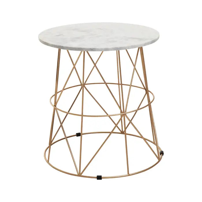 Elegant Marble & Iron Side Table – Gold Wire Frame & White Top