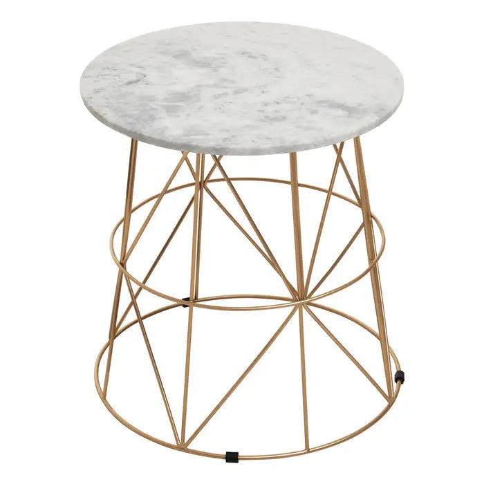 Elegant Marble & Iron Side Table – Gold Wire Frame & White Top