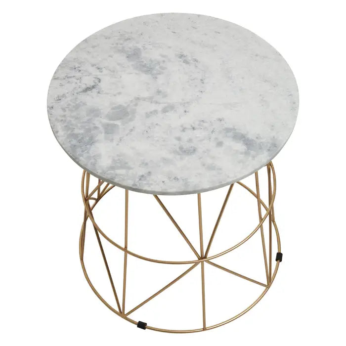 Elegant Marble & Iron Side Table – Gold Wire Frame & White Top