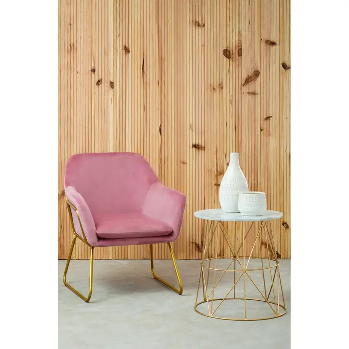 Elegant Marble & Iron Side Table – Gold Wire Frame & White Top - 