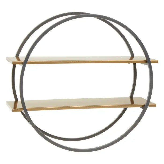 Elegant Gold Metal Round Shelf – Dual Tier Display