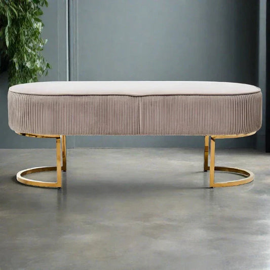 Zamora Mink Velvet Ottoman Bench With Gold Finish Legs