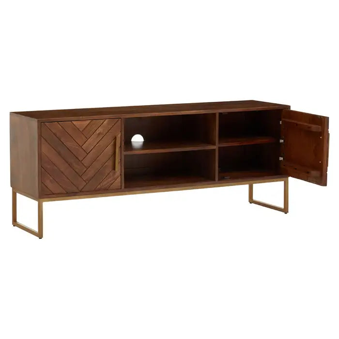 Gaya Large Iron & Wood Media Unit In Gold