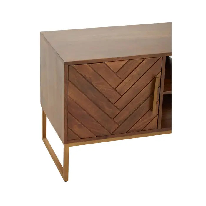 Gaya Large Iron & Wood Media Unit In Gold