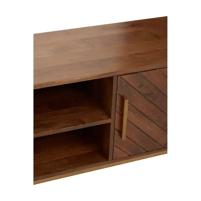 Gaya Large Iron & Wood Media Unit In Gold