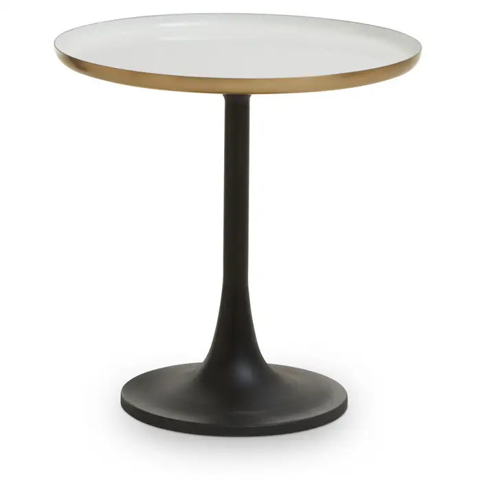 Elegant Black & White Side Table – Gold Accents & Enamel Finish