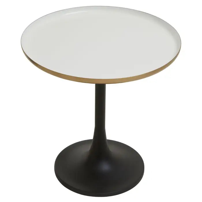 Elegant Black & White Side Table – Gold Accents & Enamel Finish
