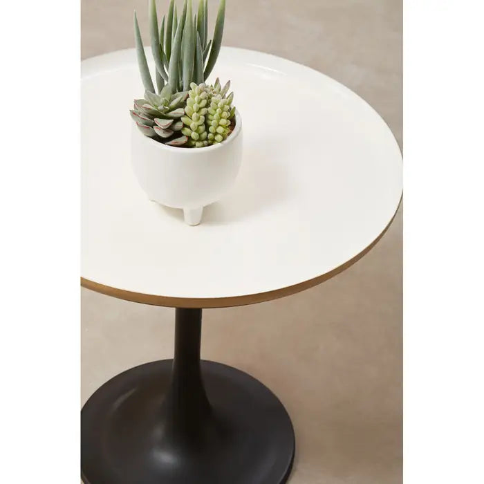 Elegant Black & White Side Table – Gold Accents & Enamel Finish