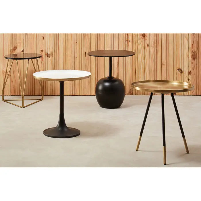 Elegant Black & White Side Table – Gold Accents & Enamel Finish