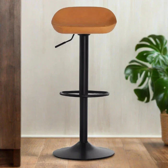 Stylish Black & Brown Adjustable Bar Stool – Iron Frame & Modern ABS Seat  