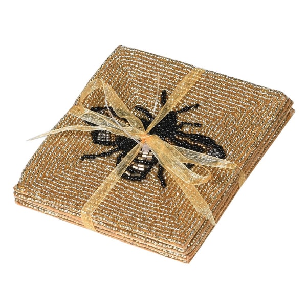 Luxury Gold Beaded Square Coaster Set – Handmade Cotton Fabric & Decorative Design - Your Home Interiors - House & Home