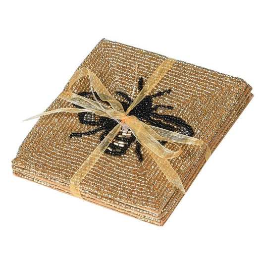 Luxury Gold Beaded Square Coaster Set – Handmade Cotton Fabric & Decorative Design - Your Home Interiors - House & Home