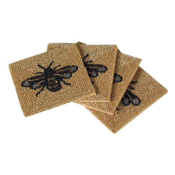 Luxury Gold Beaded Square Coaster Set – Handmade Cotton Fabric & Decorative Design - Your Home Interiors - House & Home